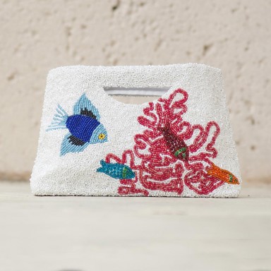 HANDLED BAG  - WHITE W/FISHIES 