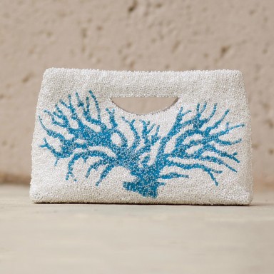 HANDLED BAG - WHITE W/TURQ CORAL