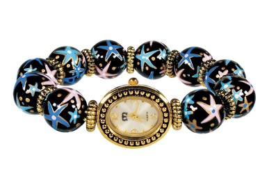 STARFISH BLACK CLASSIC BEAD WATCH - GOLD by Angela Moore - Hand Painted Beaded Watch