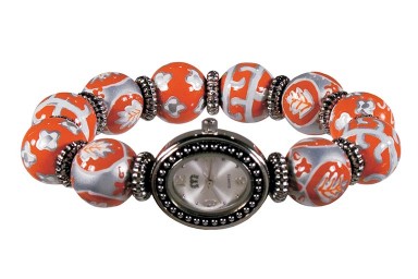DESERT BLOOM SPICE CLASSIC BEAD WATCH - SILVER by Angela Moore - Hand Painted Beaded Watch