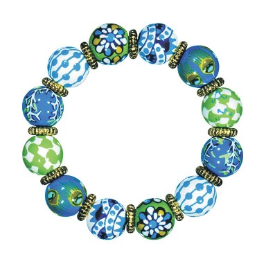 PALM BEACH BLUE CLASSIC BRACELET -  GOLD by Angela Moore - Hand Painted, Beaded Bracelet