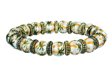 PALM TREE PEARL PETITE BRACELET - GOLD by Angela Moore - Hand Painted, Beaded Bracelet