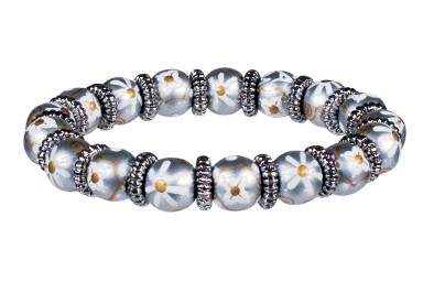 MOON SHADOW PETITE BRACELET - SILVER by Angela Moore - Hand Painted, Beaded Bracelet