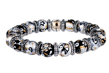 TWILIGHT SERENADE PETITE BRACELET - SILVER by Angela Moore - Hand Painted, Beaded Bracelet