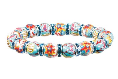 CORAL REEF PETITE BRACELET- AQUA SWAROVSKI CRYSTALS by Angela Moore - Hand Painted, Beaded Bracelet