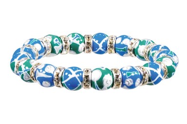 GORGEOUS GOLF PETITE BRACELET - CLEAR SWAROVSKI CRYSTALS by Angela Moore - Hand Painted, Beaded Bracelet