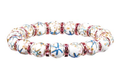 STARFISH PEARL PETITE BRACELET - CLEAR SWAROVSKI CRYSTALS by Angela Moore - Hand Painted, Beaded Bracelet