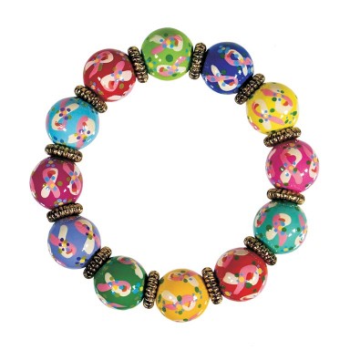 BREAST CANCER AWARENESS CLASSIC BRACELET - GOLD by Angela Moore - Hand Painted, Beaded Bracelet