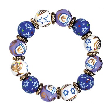 HAPPY HANUKKAH CALSSIC BRACELET - GOLD by Angela Moore - Hand Painted, Beaded Bracelet