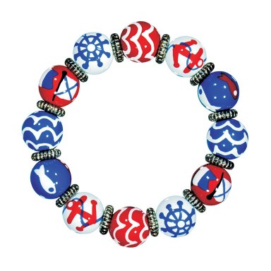 NAUTICAL BREEZE RED BLUE CLASSIC BRACELET - SILVER by Angela Moore - Hand Painted, Beaded Bracelet