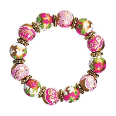 PERFECT PEONIES CLASSIC BRACELET - GOLD by Angela Moore - Hand Painted, Beaded Bracelet