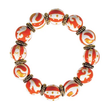 ORANGE CRUSH CLASSIC BRACELET - GOLD by Angela Moore - Hand Painted, Beaded Bracelet