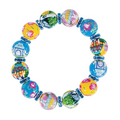 MANSION GARDENS CLASSIC BRACELET - AQUA SWAROVSKI CRYSTALS by Angela Moore - Hand Painted, Beaded Bracelets