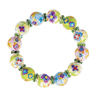 GOLDEN PANSIES CLASSIC BRACELET - PERIDOT SWAROVSKI CRYSTALS by Angela Moore - Hand Painted, Beaded Bracelets