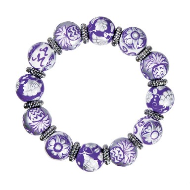 PINEAPPLE MEDLEY PURPLE CLASSIC BRACELET - SILVER by Angela Moore - Hand Painted, Beaded Bracelet