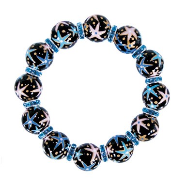 STARFISH BLACK CLASSIC BRACELET - AQUA SWAROVSKI CRYSTALS by Angela Moore - Hand Painted, Beaded Bracelets