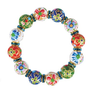 GILDED AGE CLASSIC BRACLET - AQUA SWAROVSKI CRYSTALS by Angela Moore - Hand Painted, Beaded Bracelets