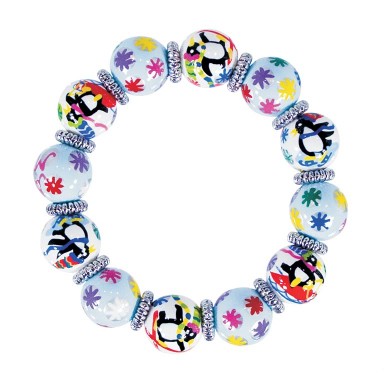 POLAR PENGUINS CLASSIC BRACELET - SILVER by Angela Moore - Hand Painted, Beaded Bracelet