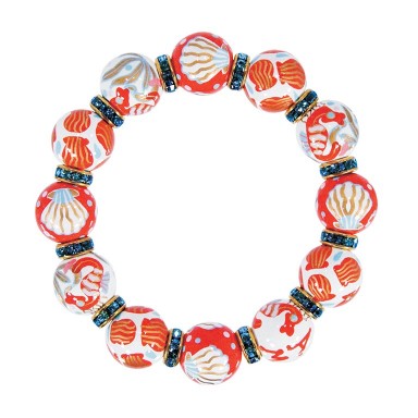 ISLAND SHELLS CLASSIC BRACELET - AQUA SWAROVSKI CRYSTALS by Angela Moore - Hand Painted, Beaded Bracelets