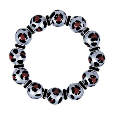 LEOPARD LIFE SILVER CLASSIC BRACELET - JET SWAROVSKI CRYSTALS by Angela Moore - Hand Painted, Beaded Bracelets