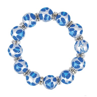 LEOPARD LIFE BLUE CLASSIC BRACELET - CLEAR SWAROVSKI CRYSTALS by Angela Moore - Hand Painted, Beaded Bracelets