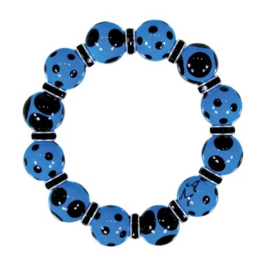 DRAMA DOTS BLUE BLACK CLASSIC BRACELET - JET SWAROVSKI CRYSTALS by Angela Moore - Hand Painted, Beaded Bracelets