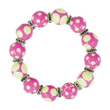 DRAMA DOTS PINK GREEN CLASSIC BRACELET - PERIDOT SWAROVSKI CRYSTALS by Angela Moore - Hand Painted, Beaded Bracelets