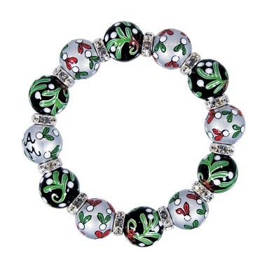 MOONLIGHT MISTLETOE CLASSIC BRACLET - CLEAR SWAROVSKI CRYSTALS by Angela Moore - Hand Painted, Beaded Bracelets
