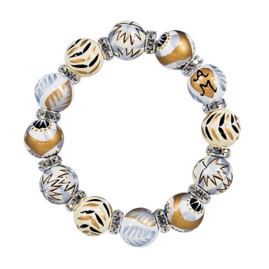 CAFE AU LAIT CLASSIC BRACELET - CLEAR SWAROVSKI CRYSTALS by Angela Moore - Hand Painted, Beaded Bracelet