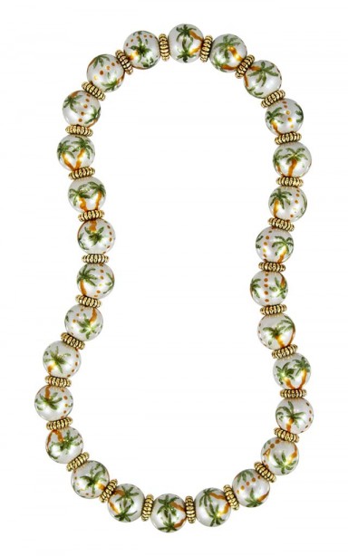 PALM TREES PEARL CLASSIC NECKLACE - GOLD by Angela Moore - Hand Painted, Beaded Necklace