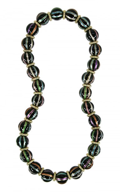 RIBBONS CLASSIC NECKLACE - GOLD by Angela Moore - Hand Painted, Beaded Necklace