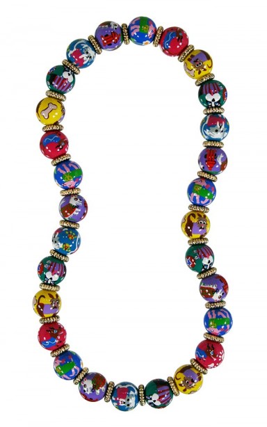 PAMPERED POOCH CLASSIC NECKLACE - GOLD by Angela Moore - Hand Painted, Beaded Necklace