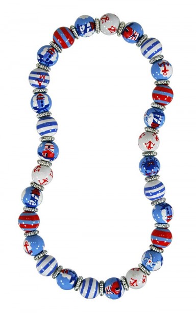 LIGHTHOUSE LANE CLASSIC NECKLACE - SILVER by Angela Moore - Hand Painted, Beaded Necklace