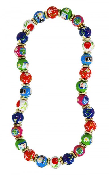 TEACHER'S PET CLASSIC NECKLACE - GOLD by Angela Moore - Hand Painted, Beaded Necklace