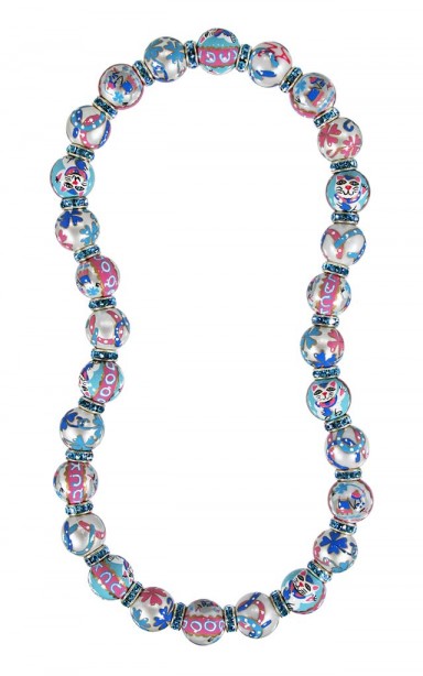 LUCKY DAY CLASSIC NECKLACE - AQUAMARINE SWAROVSKI CRYSTALS by Angela Moore - Hand Painted, Beaded Necklace