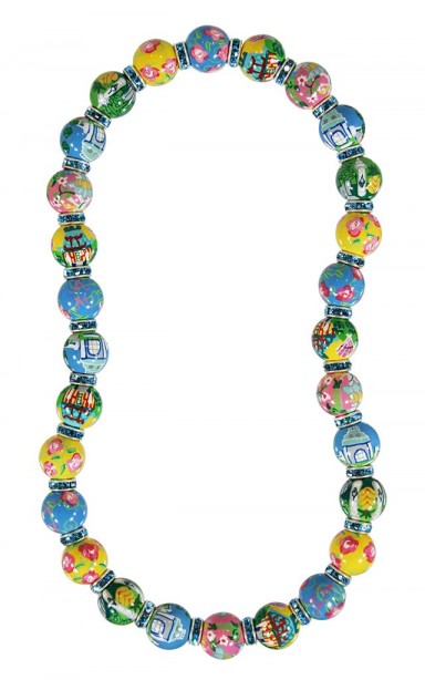 MANSION GARDENS CLASSIC NECKLACE - AQUAMARINE SWAROVSKI CRYSTALS by Angela Moore - Hand Painted, Beaded Necklace