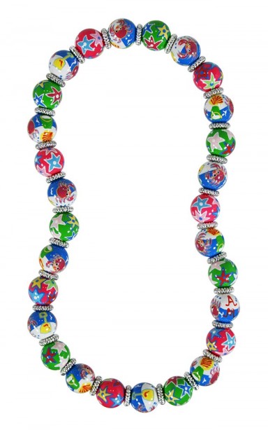 CUTE CRABBY CLASSIC NECKLACE - SILVER by Angela Moore - Hand Painted, Beaded Necklace
