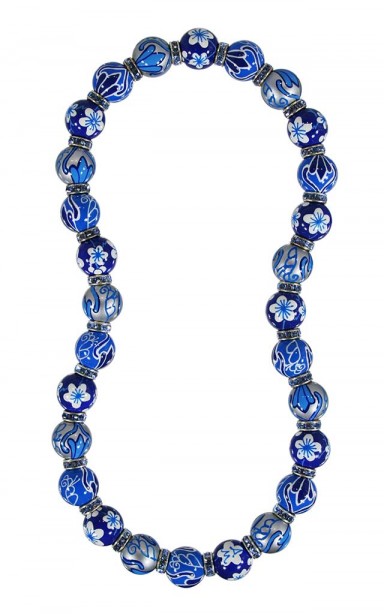 BLUE HEAVEN CLASSIC NECKLACE - AQUAMARINE SWAROVSKI CRYSTALS by Angela Moore - Hand Painted, Beaded Necklace