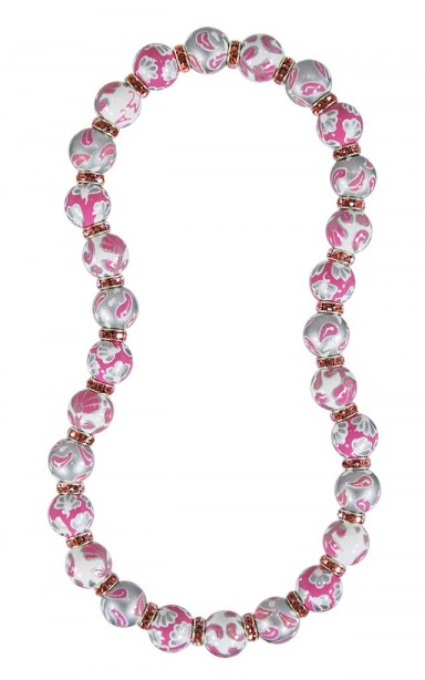 FRENCH LACE PINK CLASSIC NECKLACE - LIGHT ROSE SWAROVSKI CRYSTALS by Angela Moore - Hand Painted, Beaded Necklace