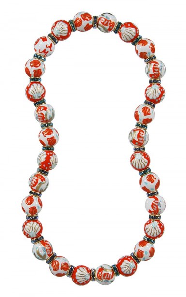 ISLAND SHELLS CLASSIC NECKLACE - AQUAMARINE SWAROVSKI CRYSTALS by Angela Moore - Hand Painted, Beaded Necklace