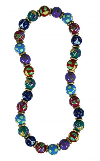 COCKTAIL HOUR CLASSIC NECKLACE - GOLD by Angela Moore - Hand Painted, Beaded Necklace