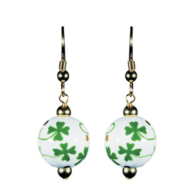 LUCKY LEPRECHAUN CLASSIC BEAD EARRINGS - GOLD by Angela Moore - Hand Painted Earrings