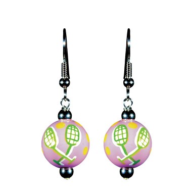 TENNIS TALES CLASSIC BEAD EARRINGS - SILVER by Angela Moore - Hand Painted Earrings