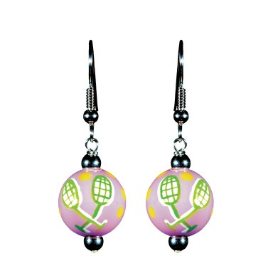 TENNIS TALES CLASSIC BEAD EARRINGS - SILVER by Angela Moore - Hand Painted Earrings