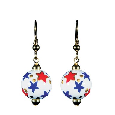 STARS & STRIPES CLASSIC BEAD EARRINGS - GOLD by Angela Moore - Hand Painted Earrings