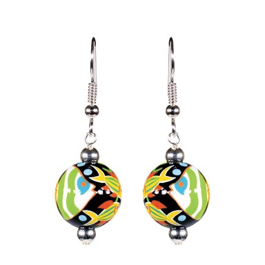HOT TROPICS CLASSIC BEAD EARRINGS - SILVER by Angela Moore - Hand Painted Earrings