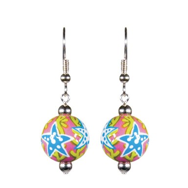 SHE SELLS SEASHELLS CLASSIC BEAD EARRINGS - SILVER by Angela Moore - Hand Painted Earrings