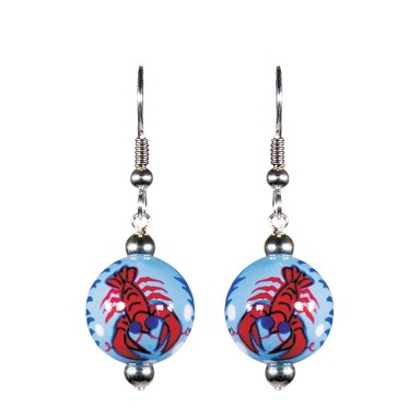 LOVE THAT LOBSTA CLASSIC BEAD EARRINGS - SILVER by Angela Moore - Hand Painted Earrings