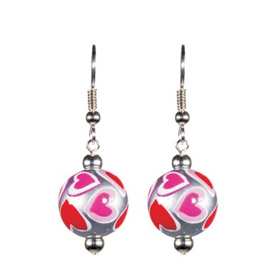 LOVE & KISSES CLASSIC BEAD EARRINGS - SILVER by Angela Moore - Hand Painted Earrings