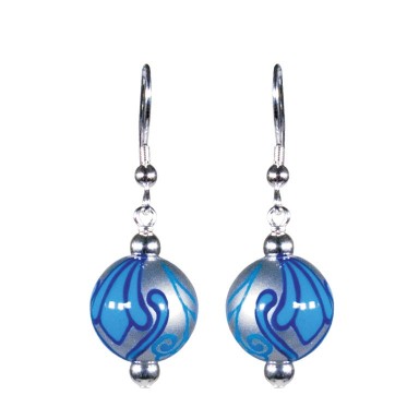 BLUE HEAVEN CLASSIC BEAD EARRINGS - SILVER by Angela Moore - Hand Painted Earrings